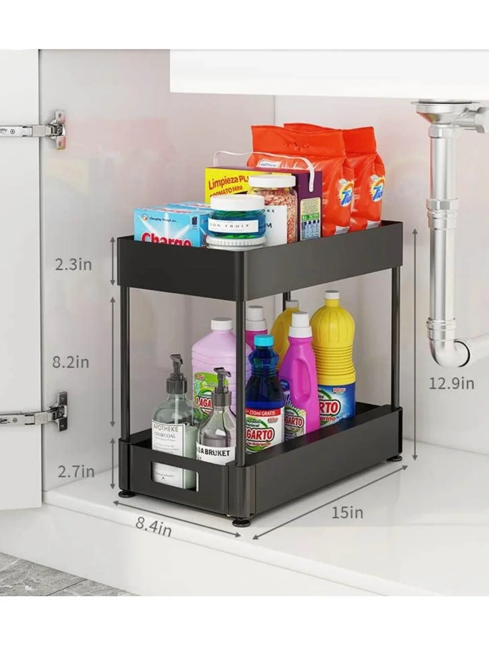 NIB Amazon 2-tier under-sink organizer with a slide-out bottom drawer